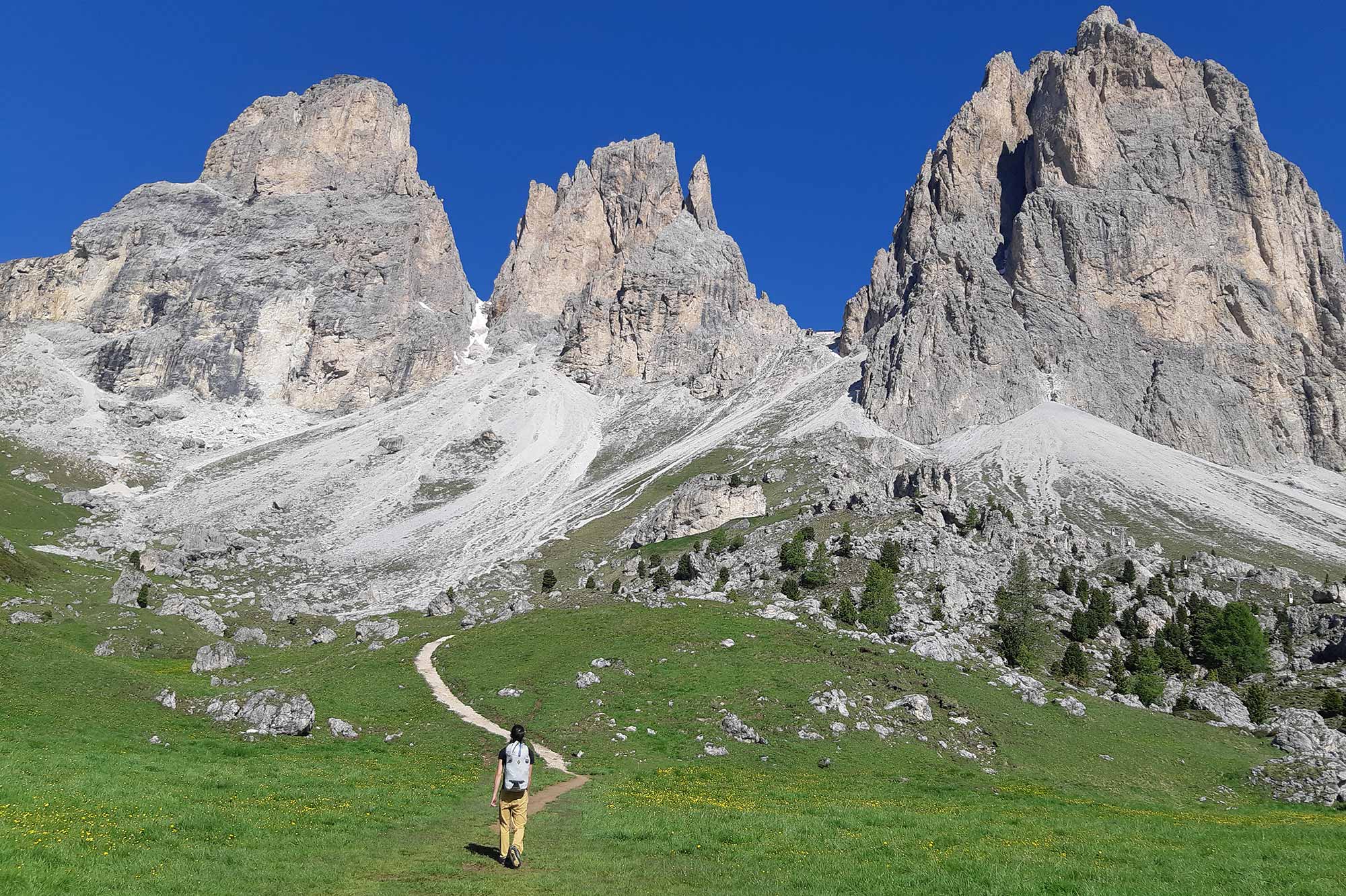 Avvicinamento alla falesia di Città dei Sassi ai piedi del Sassolungo
